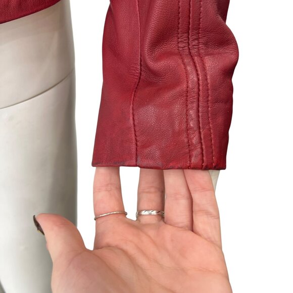 $1200 IRO Red Leather Han Slim Cropped Zip Moto Jacket size 2/IT 38 - Picture 10 of 15